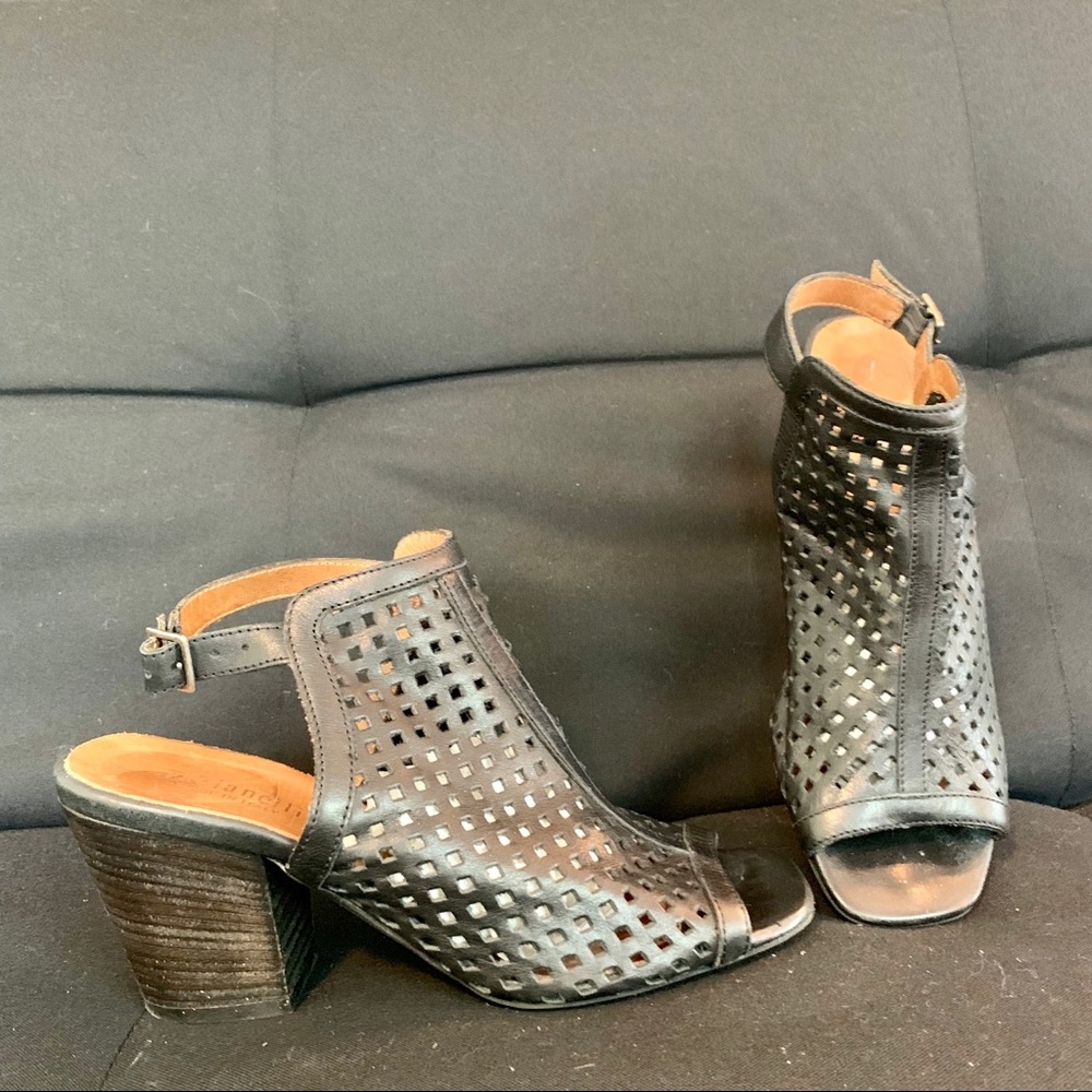 Fabianelli Black Leather Block Heels